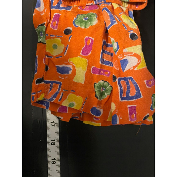 Vintage Women Capri Pants Medium Orange Rayon Abstract Pull On Wide Leg Wacky - Picture 6 of 7